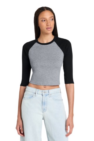 Women's Micro Rib 3/4 Raglan Baby Tee - Bella+Canvas BC1200, ready for custom embroidery or printing
