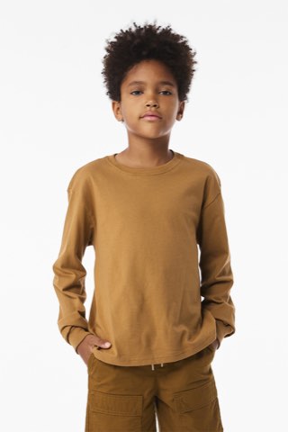 Youth 6-Ounce Heavyweight Long Sleeve Tee - Bella+Canvas BC3511Y, ready for custom embroidery or printing