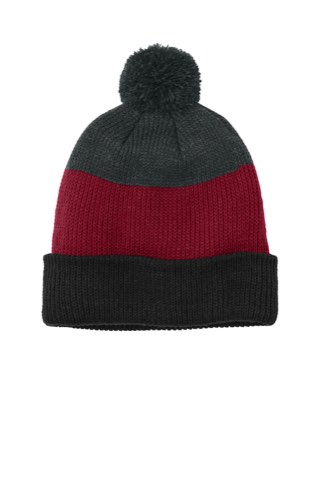 Cozy Striped Pom Beanie - Port Authority C979, ready for custom embroidery or printing