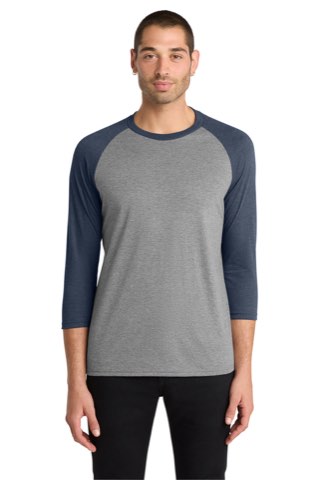 Perfect Tri 3/4-Sleeve Raglan - District DM136, ready for custom embroidery or printing