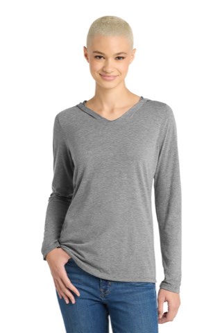 Women's Perfect Tri Long Sleeve Hoodie - District DM139L, ready for custom embroidery or printing