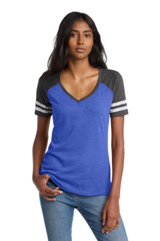 Women's Game V-Neck Tee - District DM476, ready for custom embroidery or printing