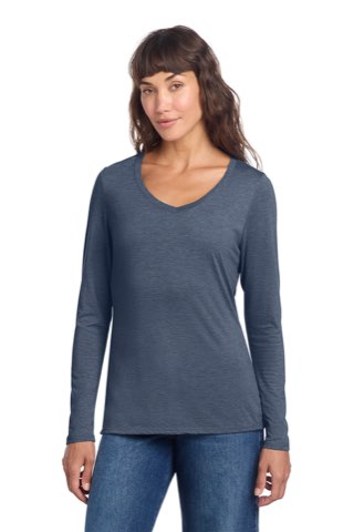 Women's Perfect Tri Long Sleeve V-Neck Tee - District DT135, ready for custom embroidery or printing