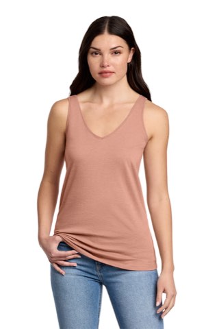 Women's Perfect Blend CVC V-Neck Tank - District DT154, ready for custom embroidery or printing
