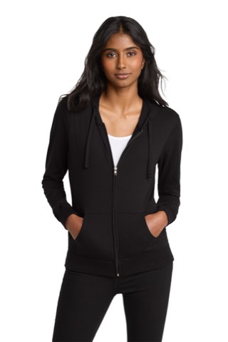 Women's Fitted Jersey Full-Zip Hoodie - District DT2100, ready for custom embroidery or printing