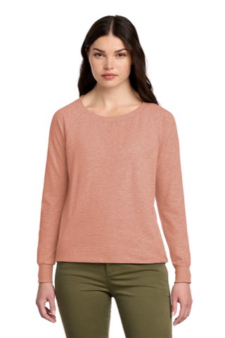 Women's Featherweight French Terry Long Sleeve Crewneck - District DT672, ready for custom embroidery or printing