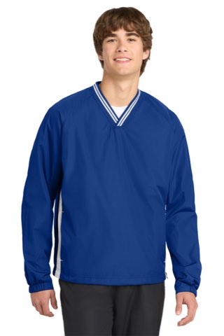Tipped V-Neck Raglan Wind Shirt - Sport-Tek JST62, ready for custom embroidery or printing