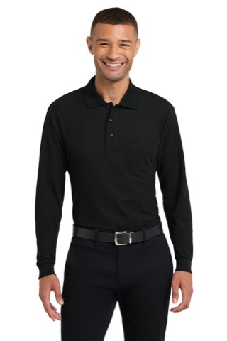 Silk Touch Long Sleeve Polo with Pocket - Port Authority K500LSP, ready for custom embroidery or printing