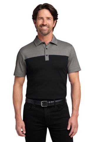 Fine Pique Blend Blocked Polo - Port Authority K831, ready for custom embroidery or printing