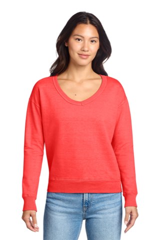 Women's Beach Wash Garment-Dyed V-Neck Sweatshirt - Port & Company LPC098V, ready for custom embroidery or printing