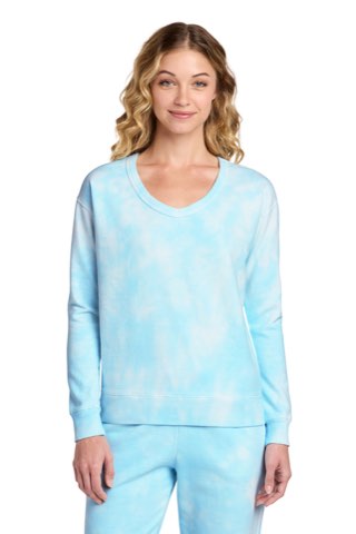 Women's Beach Wash Cloud Tie-Dye V-Neck Sweatshirt - Port & Company LPC140V, ready for custom embroidery or printing