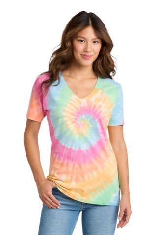 Women's Tie-Dye V-Neck Tee - Port & Company LPC147V, ready for custom embroidery or printing