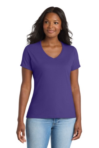 Women's Performance Blend V-Neck Tee - Port & Company LPC381V, ready for custom embroidery or printing