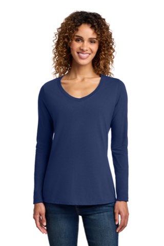 Women's Long Sleeve Fan Favorite V-Neck Tee - Port & Company LPC450VLS, ready for custom embroidery or printing