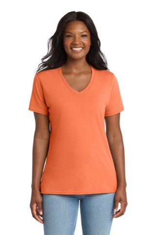 Women's Core Cotton V-Neck Tee - Port & Company LPC54V, ready for custom embroidery or printing