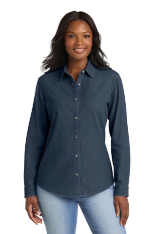 Women's Long Sleeve Value Denim Shirt - Port & Company LSP10, ready for custom embroidery or printing