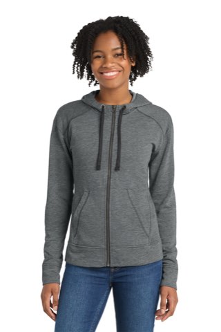 Women's PosiCharge Tri-Blend Wicking Fleece Full-Zip Hooded Jacket - Sport-Tek LST293, ready for custom embroidery or printing