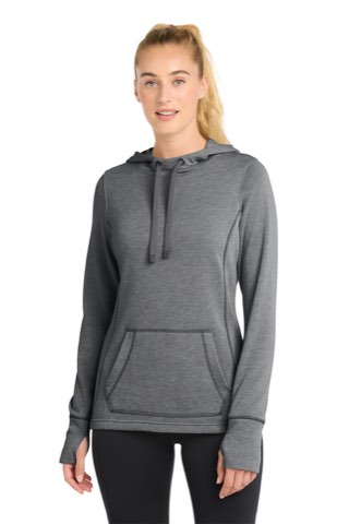 Women's PosiCharge Tri-Blend Wicking Fleece Hooded Pullover - Sport-Tek LST296, ready for custom embroidery or printing