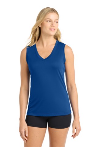 Women's Sleeveless PosiCharge Competitor V-Neck Tee - Sport-Tek LST352, ready for custom embroidery or printing