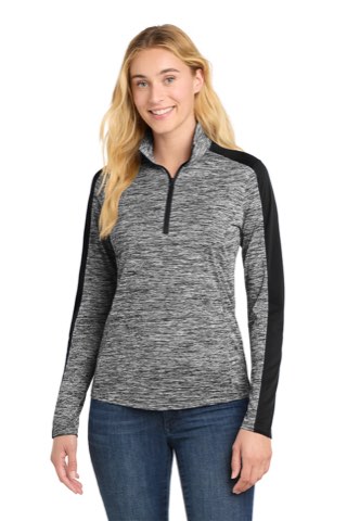 Women's PosiCharge Electric Heather Colorblock 1/4-Zip Pullover - Sport-Tek LST397, ready for custom embroidery or printing