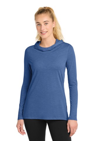 Women's PosiCharge Tri-Blend Wicking Long Sleeve Hoodie - Sport-Tek LST406, ready for custom embroidery or printing