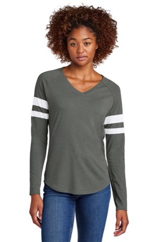 Women's Halftime Stripe Long Sleeve V-Neck Tee - Sport-Tek LST6043, ready for custom embroidery or printing
