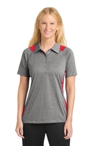 Women's Heather Colorblock Contender Polo - Sport-Tek LST665, ready for custom embroidery or printing