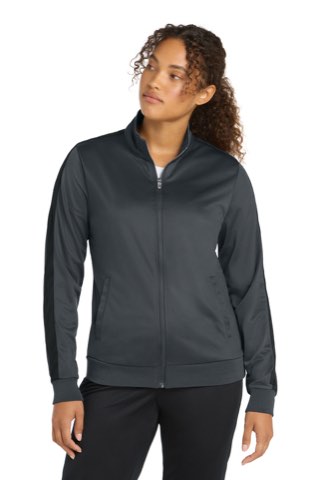 Women's Tricot Sleeve Stripe Track Jacket - Sport-Tek LST94, ready for custom embroidery or printing