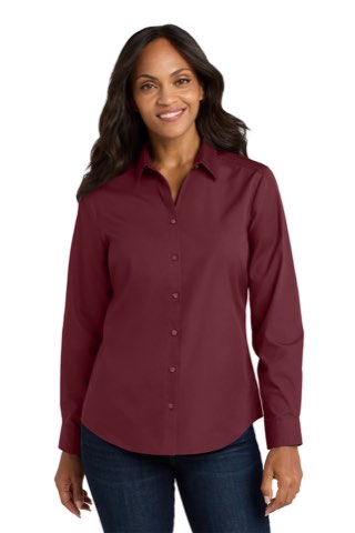 Women's Long Sleeve Carefree Poplin Shirt - Port Authority LW100, ready for custom embroidery or printing