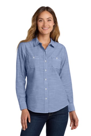 Women's Slub Chambray Shirt - Port Authority LW380, ready for custom embroidery or printing