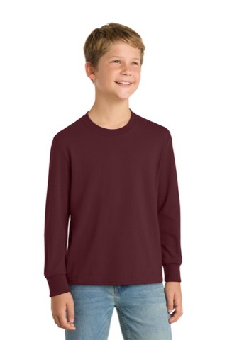 Youth Long Sleeve Core Cotton Tee - Port & Company PC54YLS, ready for custom embroidery or printing