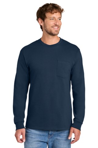 Long Sleeve Essential Pocket Tee - Port & Company PC61LSP, ready for custom embroidery or printing