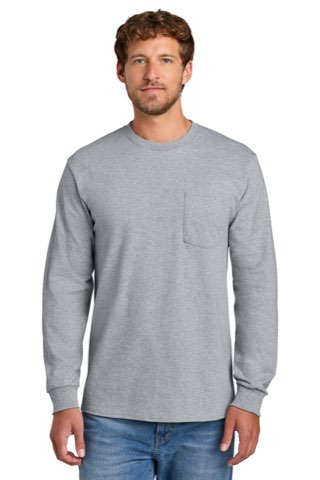 Tall Long Sleeve Essential Pocket Tee - Port & Company PC61LSPT, ready for custom embroidery or printing