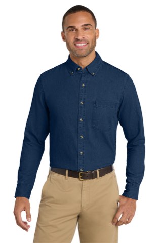 Long Sleeve Value Denim Shirt - Port & Company SP10, ready for custom embroidery or printing