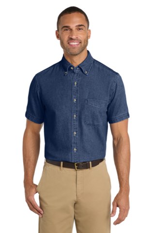Short Sleeve Value Denim Shirt - Port & Company SP11, ready for custom embroidery or printing
