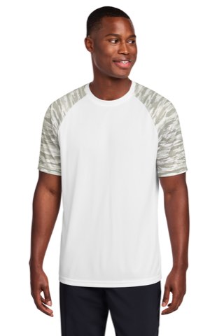 Drift Camo Colorblock Tee - Sport-Tek ST376, ready for custom embroidery or printing