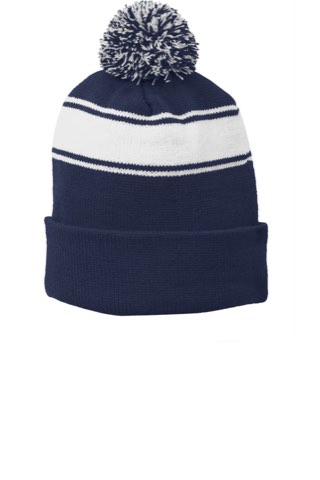 Stripe Pom Pom Beanie - Sport-Tek STC28, ready for custom embroidery or printing