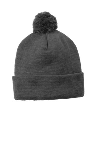 Solid Pom Pom Beanie - Sport-Tek STC37, ready for custom embroidery or printing