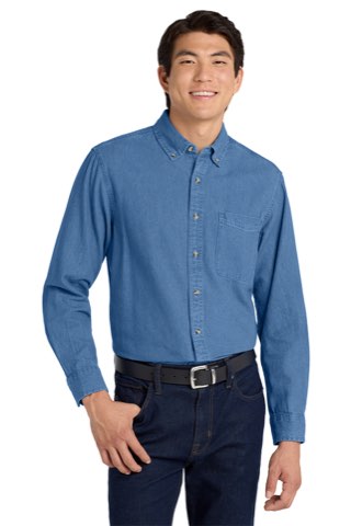 Tall Long Sleeve Denim Shirt - Port Authority TLS600, ready for custom embroidery or printing
