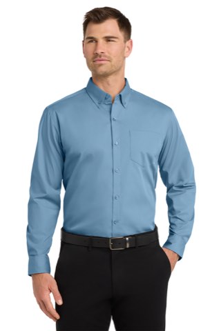 Long Sleeve Carefree Poplin Shirt - Port Authority W100, ready for custom embroidery or printing