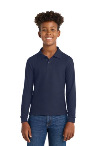 Youth Silk Touch Long Sleeve Polo - Port Authority Y500LS, ready for custom embroidery or printing
