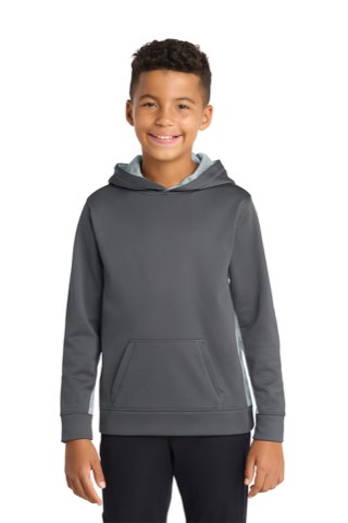 Youth Sport-Wick CamoHex Fleece Colorblock Hooded Pullover - Sport-Tek YST239, ready for custom embroidery or printing