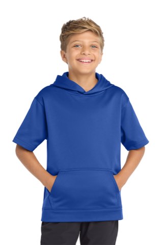 Youth Sport-Wick Fleece Short Sleeve Hooded Pullover - Sport-Tek YST251, ready for custom embroidery or printing