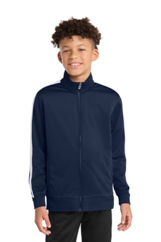 Youth Tricot Sleeve Stripe Track Jacket - Sport-Tek YST94, ready for custom embroidery or printing