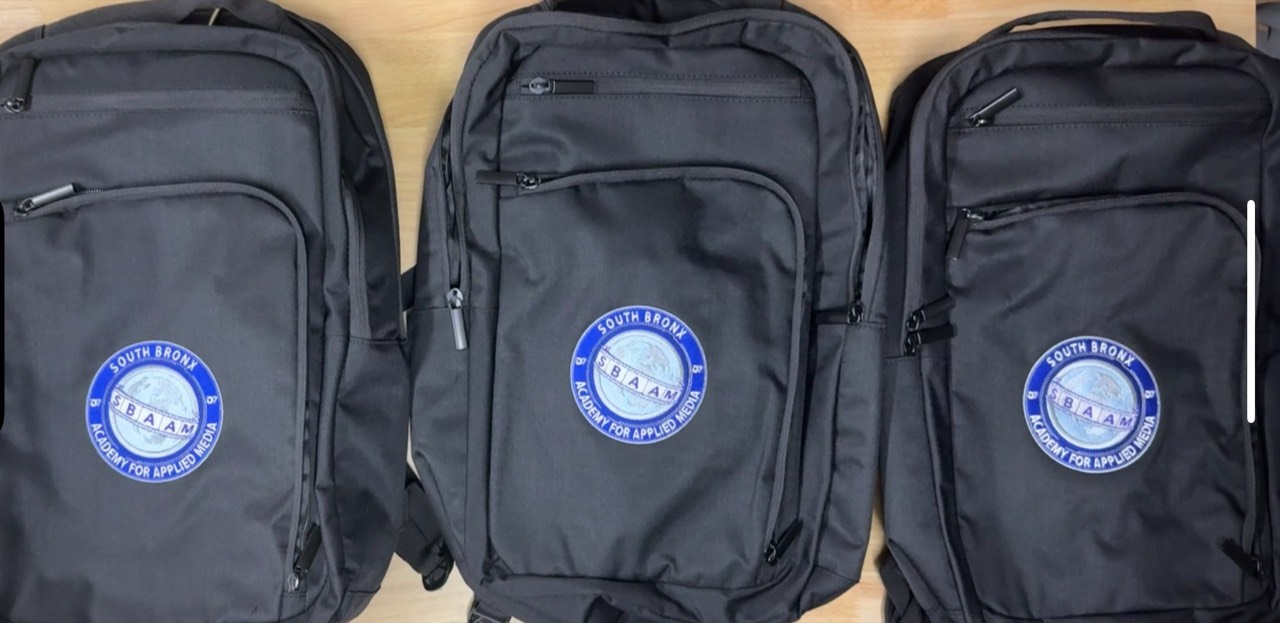 Embroidered school backpacks - South Bronx Academy for Applied Media